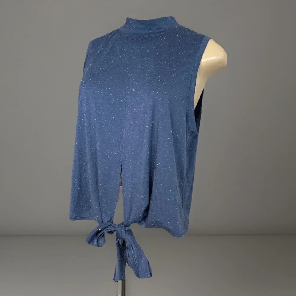 Lululemon Shirt Time To Restore Mock Neck Top Tie‎ Front Crop Blue Women Sz 8